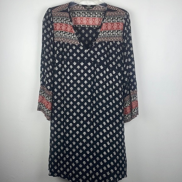 Millenium Black and Coral (Paisley & Tribal Print Design) Gauzy Dress size L - Picture 4 of 10